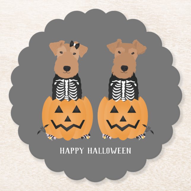 Posavasos De Papel Esqueleto de Halloween de Welsh Terrier (Anverso)