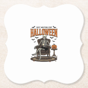 Posavasos De Papel Esqueleto de Halloween solo esperando divertido vi