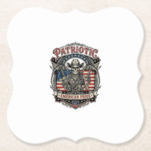 Posavasos De Papel Esqueleto Patriótico Vaquero Patriota Oscuro Esque