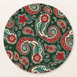Posavasos de papel estampado con paisley rojo y ve