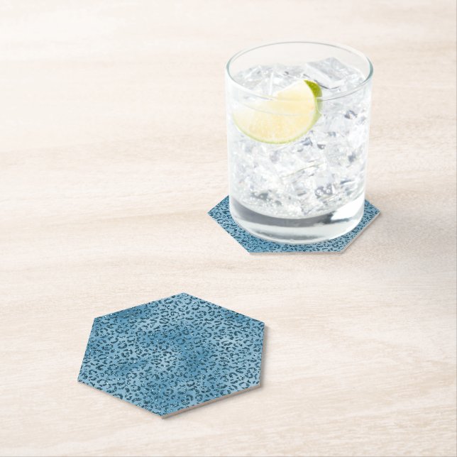 Posavasos De Papel Estampado de leopardo azul turquesa con brillo     (In situ)