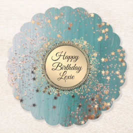 Posavasos De Papel Estardo Purpurinoso sobre el Verde azulado azul