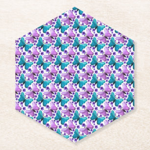 Posavasos De Papel Estética de Patrón Floral de Mariposa Flores Linda
