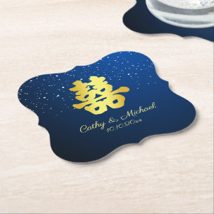 Posavasos De Papel Estrella azul china de boda noche estrellada doble