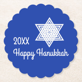 Posavasos De Papel Estrella de David de Hanukkah Blanca sobre fondo a
