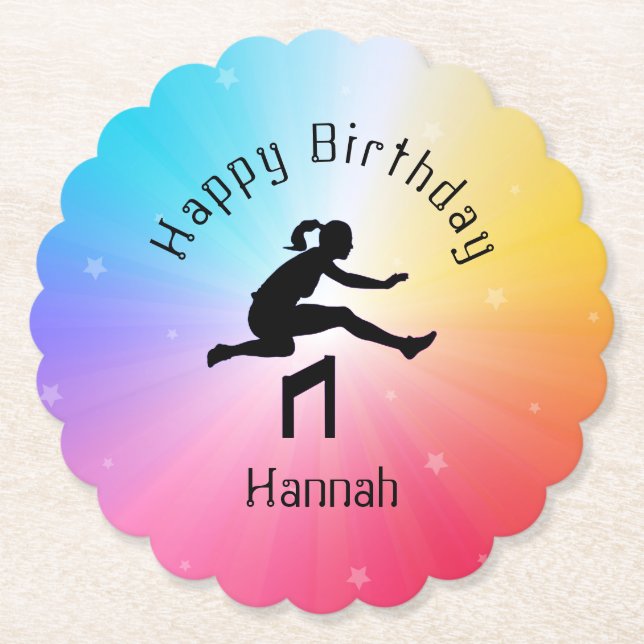 Posavasos De Papel Estrellas de arcoiris de pista y campo para chicas (Anverso)