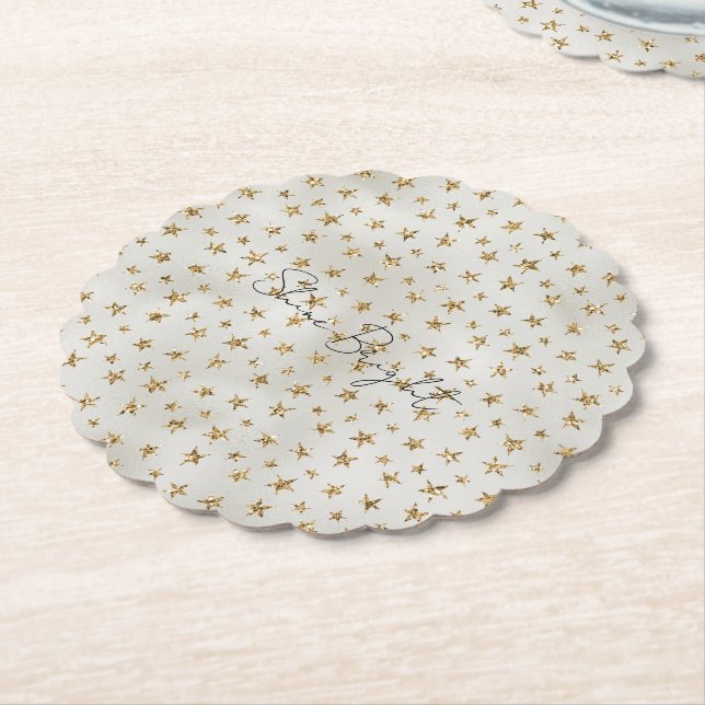 Posavasos De Papel Estrellas de esparkle Purpurina Pearl White Gold (En perspectiva)