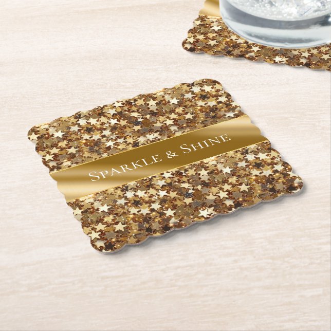 Posavasos De Papel Estrellas de espuma de oro (En perspectiva)
