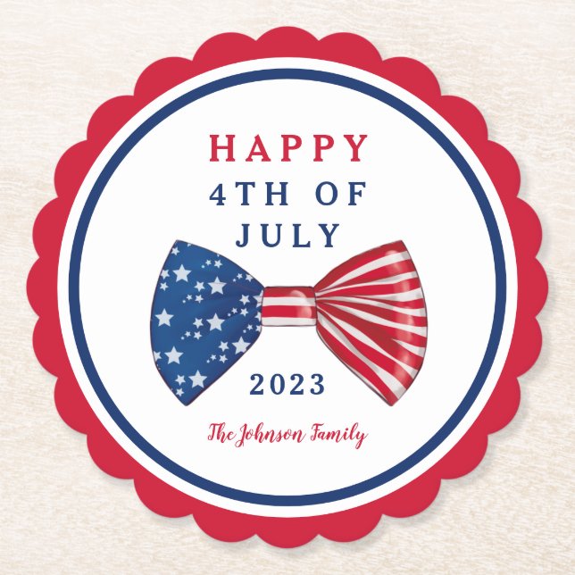 Posavasos De Papel Estrellas Patrióticas Y Tiras 4 De Julio (Anverso)