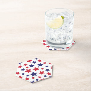 Posavasos De Papel Estrellas Rojas y Azules, 4 de Julio, Fondo Blanco