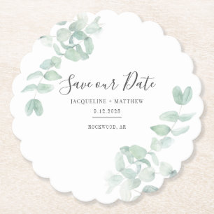 Posavasos De Papel Eucalipto Verde Floral Salva la Fecha