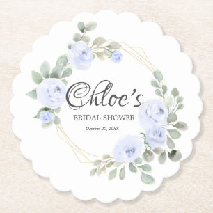Posavasos De Papel Eucalyptus Blue Rosa Floral Bridal Shower Paper