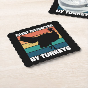 Posavasos De Papel Fácilmente Distraído Por Turkeys Cute Dueño Fiesta