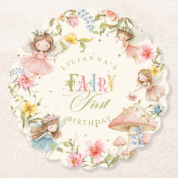 Posavasos De Papel Fairy First Birthday Colorful Bright Wildflower