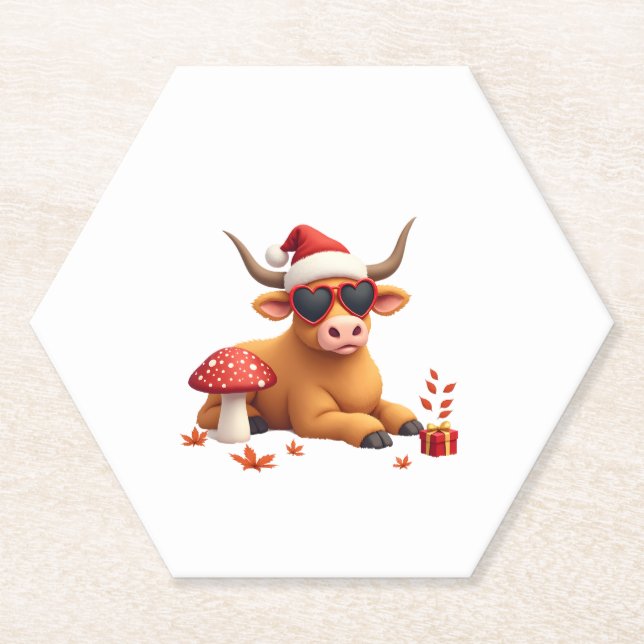 Posavasos De Papel Fall Highland Cow Pumpkin Bow Christmas Girls Kids (Anverso)