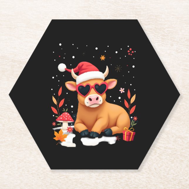 Posavasos De Papel Fall Highland Cow Pumpkin Bow Christmas Girls Kids (Anverso)