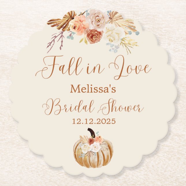 Posavasos De Papel Fall In Love Rustic Terracotta Bridal Shower (Anverso)