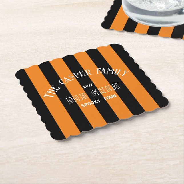 Posavasos De Papel Familia Boo Crew Black Naranja Stripe Halloween (En perspectiva)