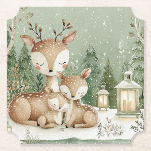 Posavasos De Papel Familia de ciervos del bosque forestal