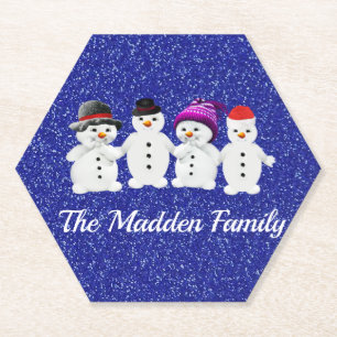 Posavasos De Papel Familia de cuatro hombres de nieve azul esparcen e