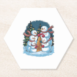 Posavasos De Papel Familia jovial de Snowman
