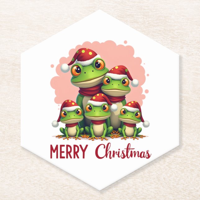 Posavasos De Papel Family christmas frogs (3) (Anverso)