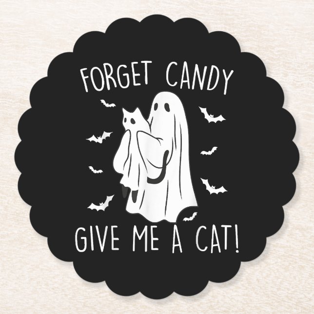 Posavasos De Papel Famoso Gato Halloween Fantasma Olvidar Candy Darme (Anverso)