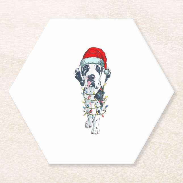 Posavasos De Papel Famoso perro Gran Navidad de daneses Santa Hat Xma (Anverso)
