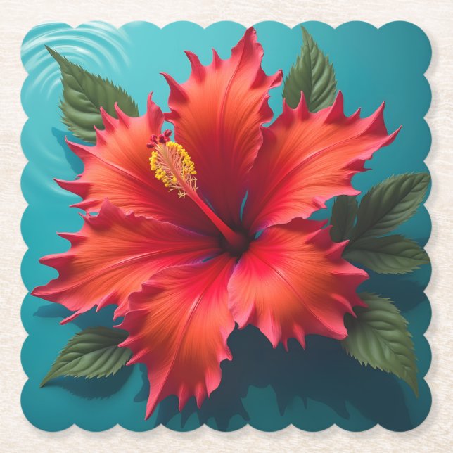 Posavasos De Papel Fancioso hibiscus rojo (Anverso)