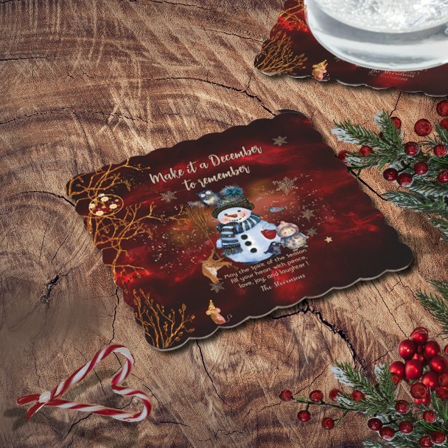 Posavasos De Papel Fancy RED Gold Holiday Party con personajes (Fancy RED Gold Holiday Party with Characters Paper Coaster)