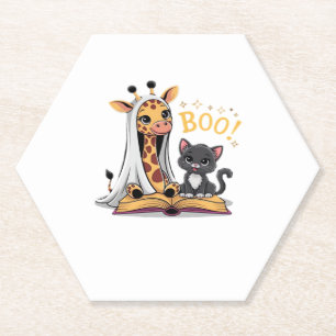 Posavasos De Papel Fantasma de jirafa linda con gato negro y Boo! Clá