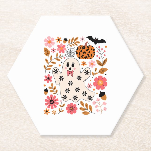 Posavasos De Papel Fantasma y flor de calabaza cutáneo (Anverso)