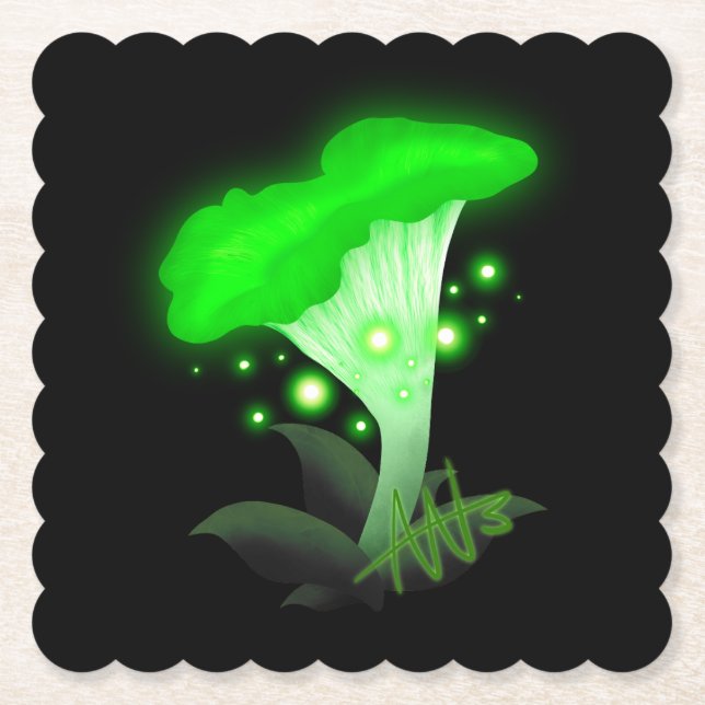 Posavasos De Papel Fantasy Chanterelle Gslow Green Mushroom (Anverso)