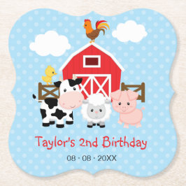 Posavasos De Papel Farm Animals (Blue) Birthday Party / Baby Shower