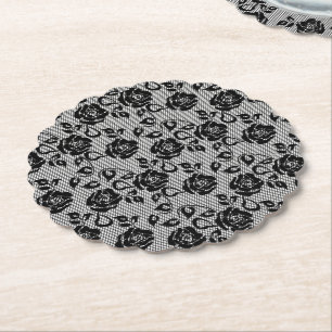 Posavasos De Papel Faux Black Lace Rosas Fisher Paper Coaster