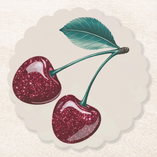 Posavasos De Papel  Faux Cherry Red Cherries Beige Coasters (Anverso)