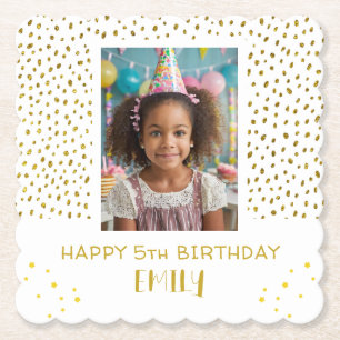 Posavasos De Papel Faux Purpurina de oro Chica de niños cumpleaños