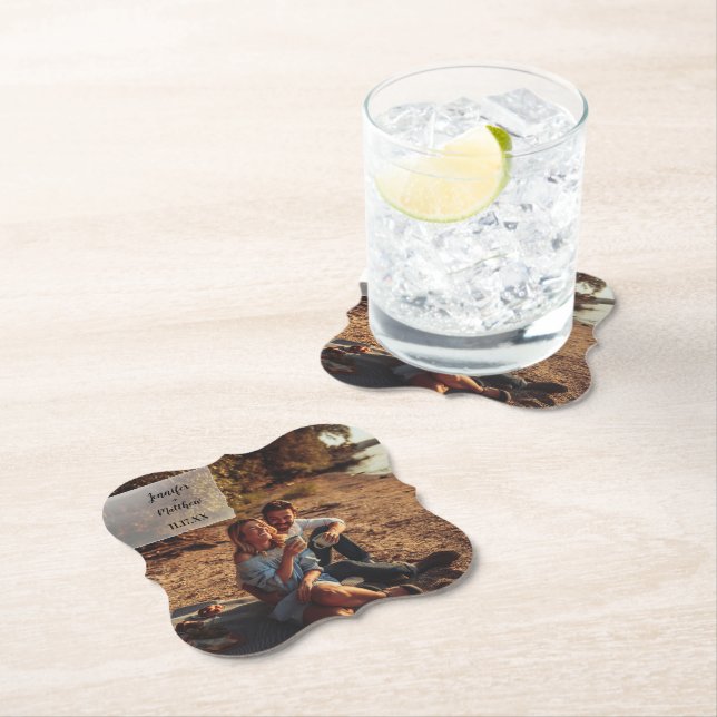 Posavasos De Papel Faux Vellum Foto Overlay Custom Wedding (In situ)