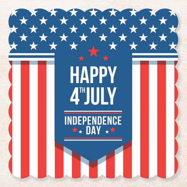 Posavasos De Papel Felices 4 de Julio Estrellas y Rayas (Anverso)