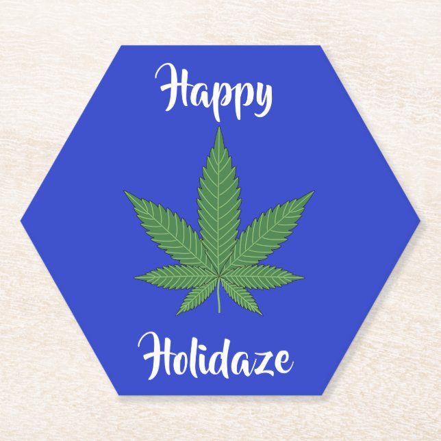 Posavasos De Papel Felices Fiestas de Hojas de Weed Personalizadas (Anverso)