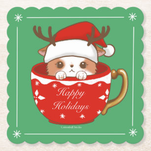 Posavasos De Papel Felices Fiestas Navidad Santa Reno Mochi Taza 