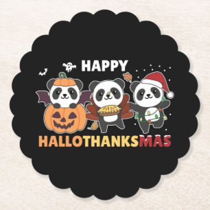 Posavasos De Papel Felices Navidades de Hallothanksmas Pandas Panda
