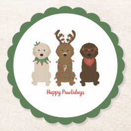 Posavasos De Papel Felices Pawlidays Luces de Navidades Goldendoodle