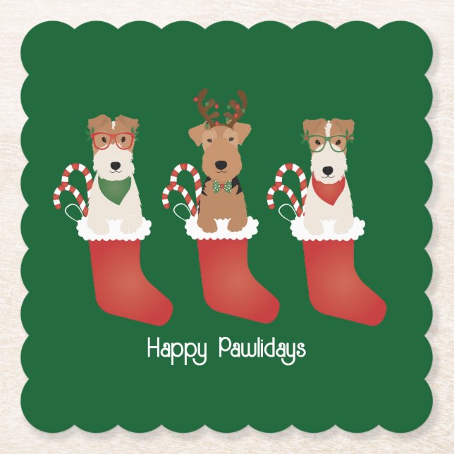 Posavasos De Papel Felices Pawlidays Welsh Wire Fox Terrier Dogs (Anverso)