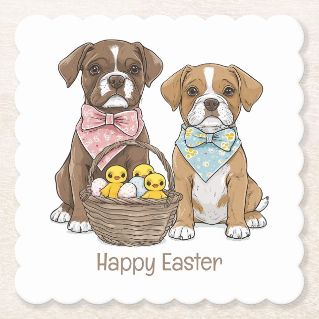 Posavasos De Papel Felices perros del Boxer de Pascua (Anverso)