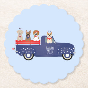 Posavasos De Papel Feliz 4 De Julio Camión De Recogida De Perros
