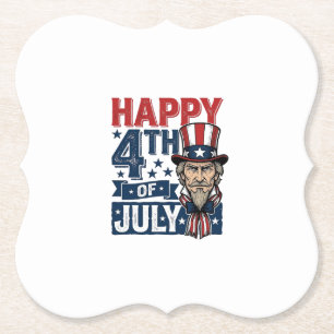 Posavasos De Papel Feliz 4 de Julio Camiseta de Tío Patriótico Vintag