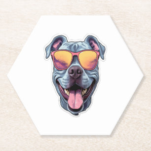 Posavasos De Papel Feliz azul Pitbull con gafas de sol