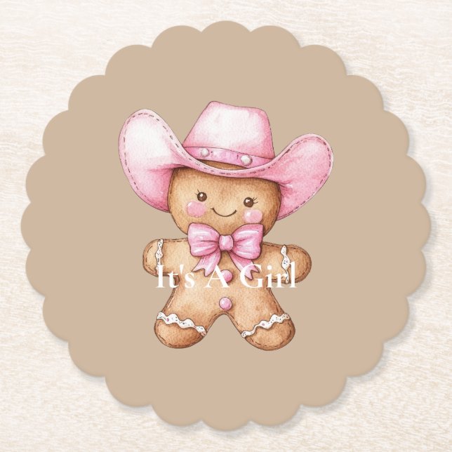 Posavasos De Papel Feliz Baby Shower de Gingerbread Cowgirl (Anverso)
