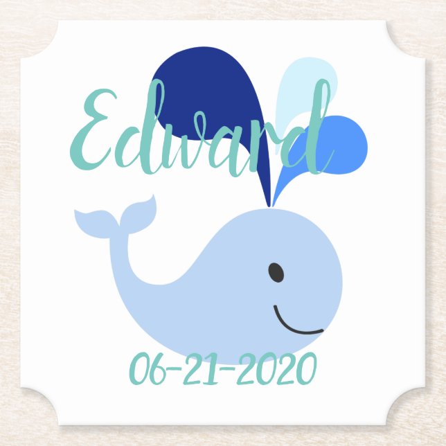 Posavasos De Papel Feliz ballena azul (Anverso)